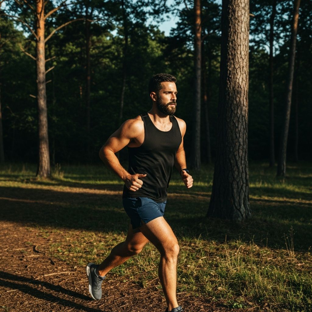 Athletic man exercising outdoors in natural setting